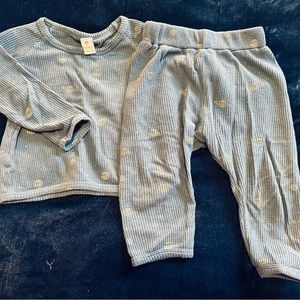 Kate Quinn teal blue thermal set - planets and stars -12-18 m